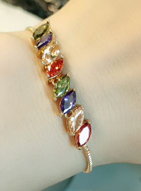 手链可调节长短七彩锆石花卉