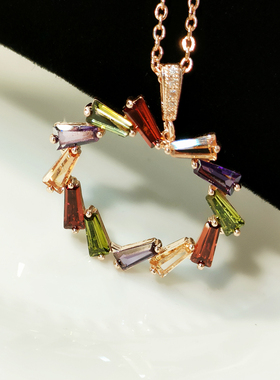 大桃心日韩风全新彩色锆石项链