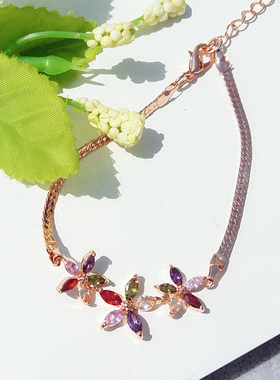 花朵玫瑰金手链少女心脚链彩金