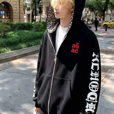 美式高街字母刺绣连帽卫衣