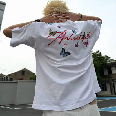 2025新款夏季刺绣蝴蝶短袖T恤