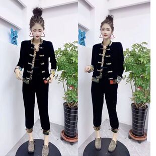 爆款 中国风女装 两件套女修身 显瘦洋气唐装 潮 2025春季 潮品套装 新款