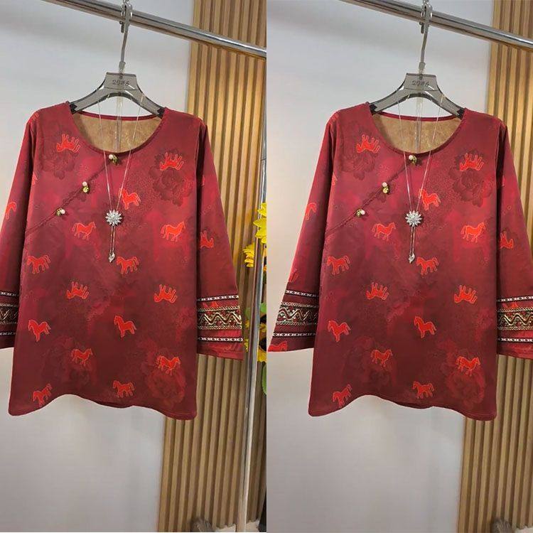 2026大码女中式重工长袖新款上衣新年国风印花衬衫休闲减龄潮流4,女装/女士精品,真丝上装,淘宝优惠券,粉丝福利购,淘宝优惠卷