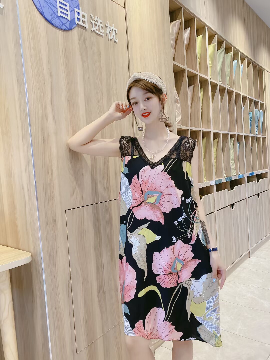 新款人棉加肥大码女装胖MM时尚韩版蕾丝宽松睡裙家居服睡衣妹