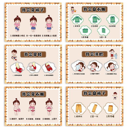 幼儿园环创主题生活自理能力教育常规培养我会穿衣服擦屁股贴纸