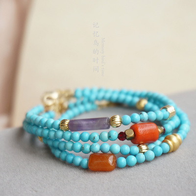 原创天然绿松石细手链