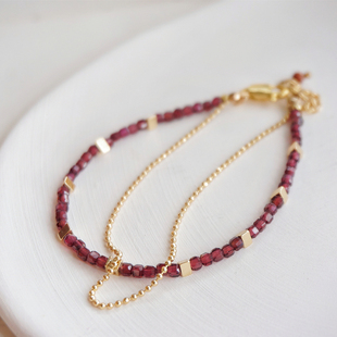 一月生辰石 石榴石手链极细ins小众高级感个性天然石方糖珠叠戴