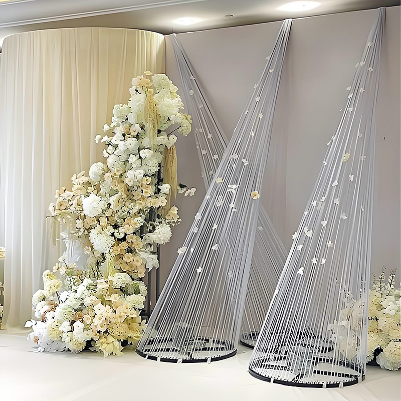 婚庆道具流苏线帘舞台背景布置圆环底座丁达尔效应婚礼吊顶装饰