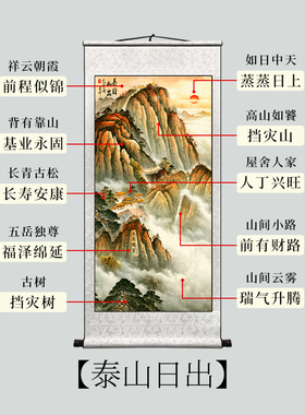 竖版泰山日出卷轴挂画客厅玄关山水画入户东墙风景风水靠山图装饰
