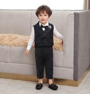 儿童西装套装男童周岁生日礼服男宝宝三件套花童小西装婴儿套装秋