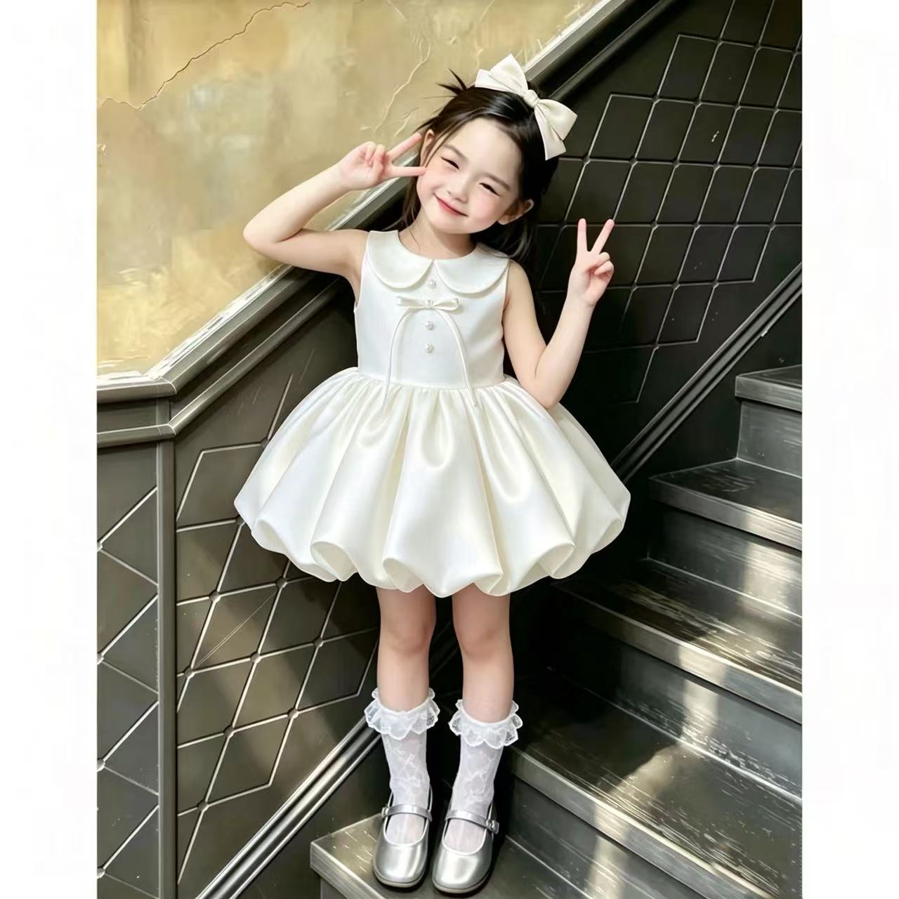夏季洋气女童周岁生日礼服连衣裙图片