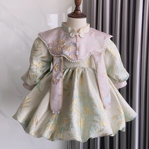 中式女童周岁宴礼服女宝宝国风婴儿唐装高端婚礼公主裙秋冬洋气