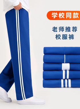 深宝蓝色校服裤子小学初高中生同款春秋冬季加绒厚儿童一条两道杠