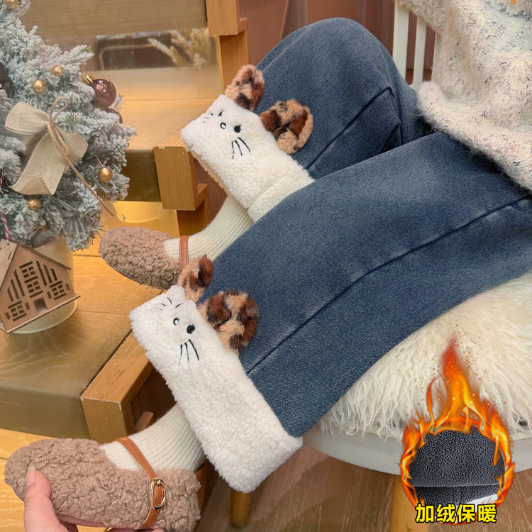 女童冬季加厚加绒牛仔裤