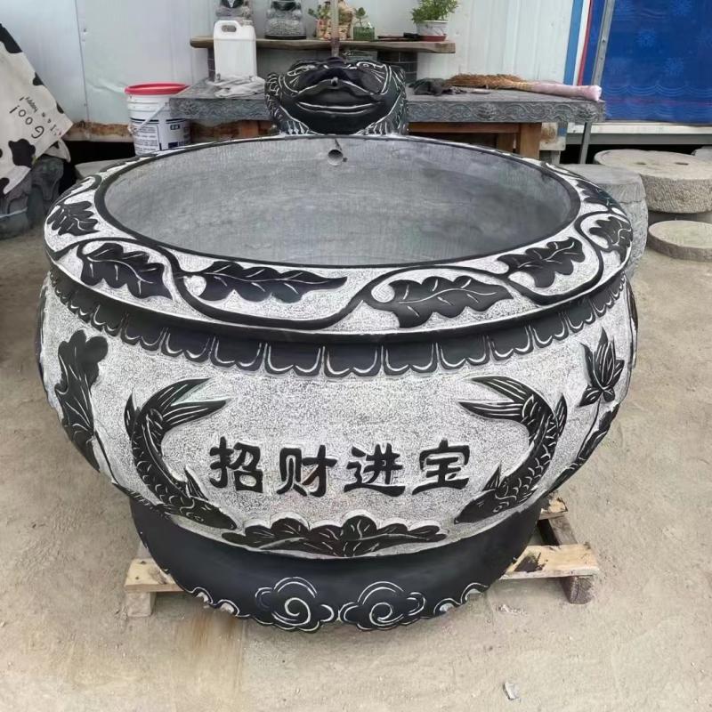 鱼缸石雕青石花盆仿古石头水槽户外别墅庭院花园阳台养鱼摆件定制