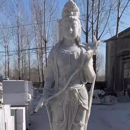 汉白玉石雕三圣佛 大势至菩萨 释迦牟尼观音菩萨寺庙供奉佛像摆件