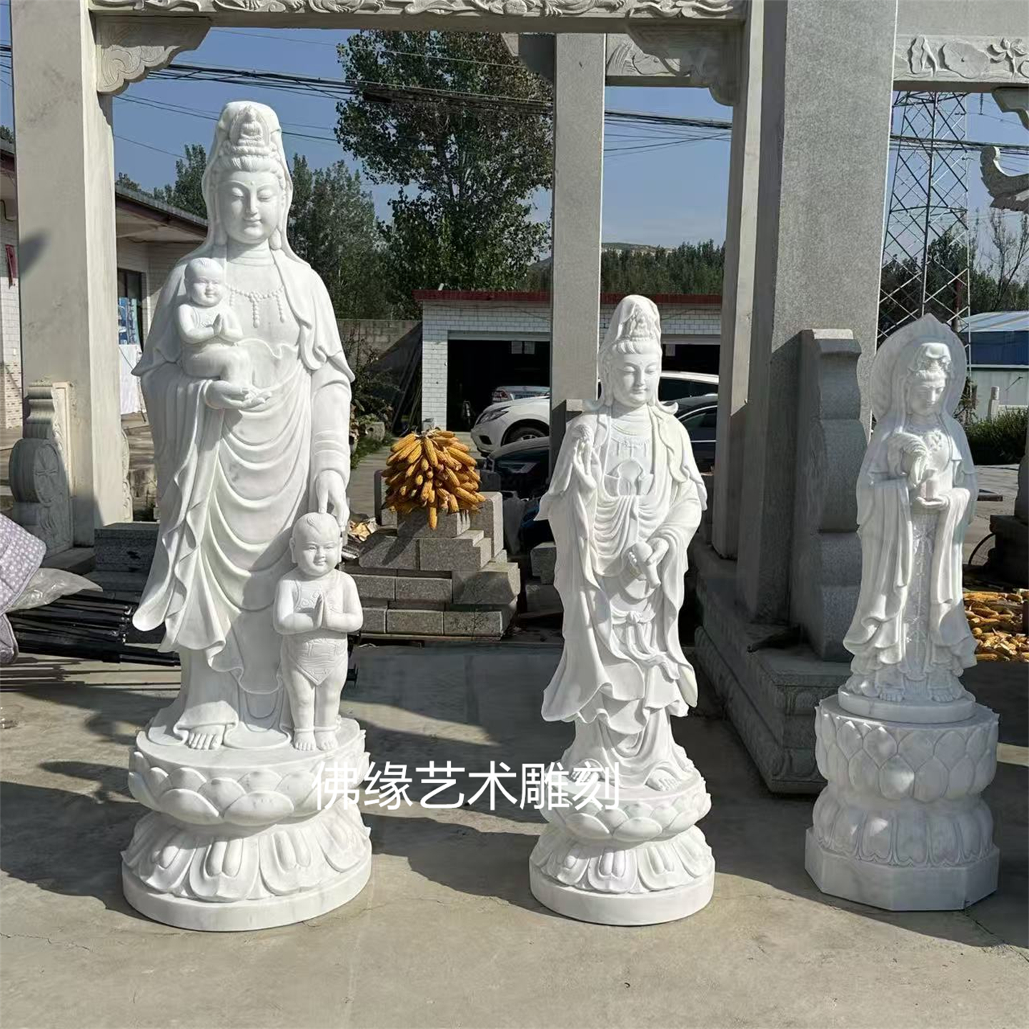 汉白玉石雕观音菩萨高2米1.5米寺庙户外家居供奉送子观音佛像摆件