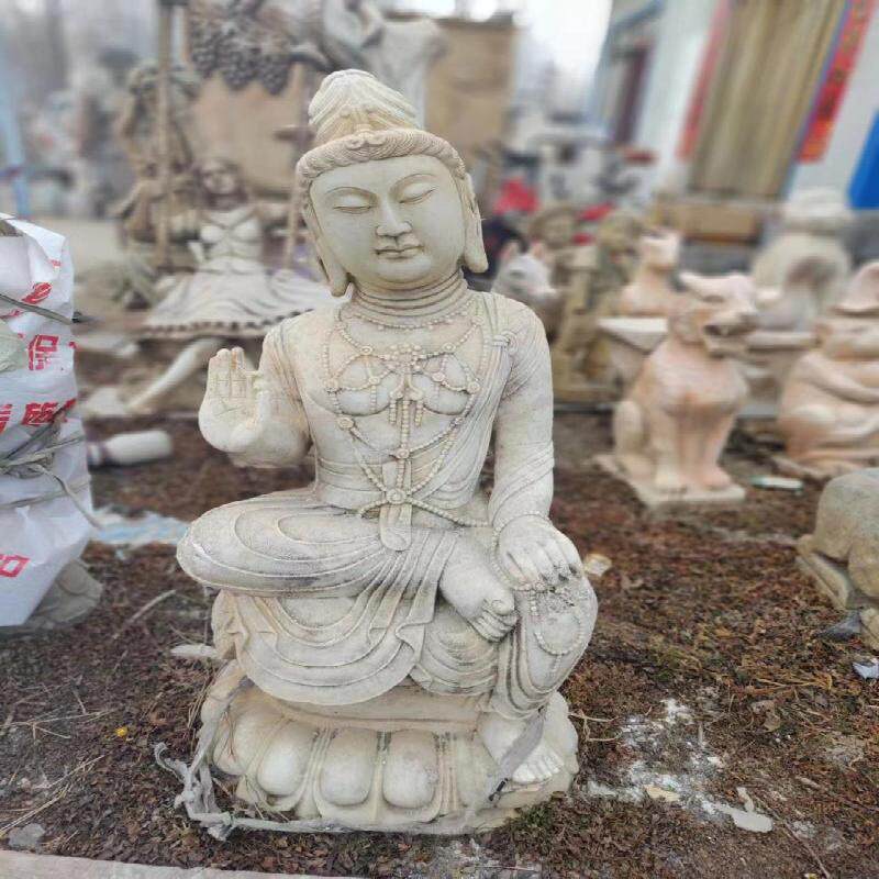 石雕汉白玉复古做旧 观音三世佛石雕