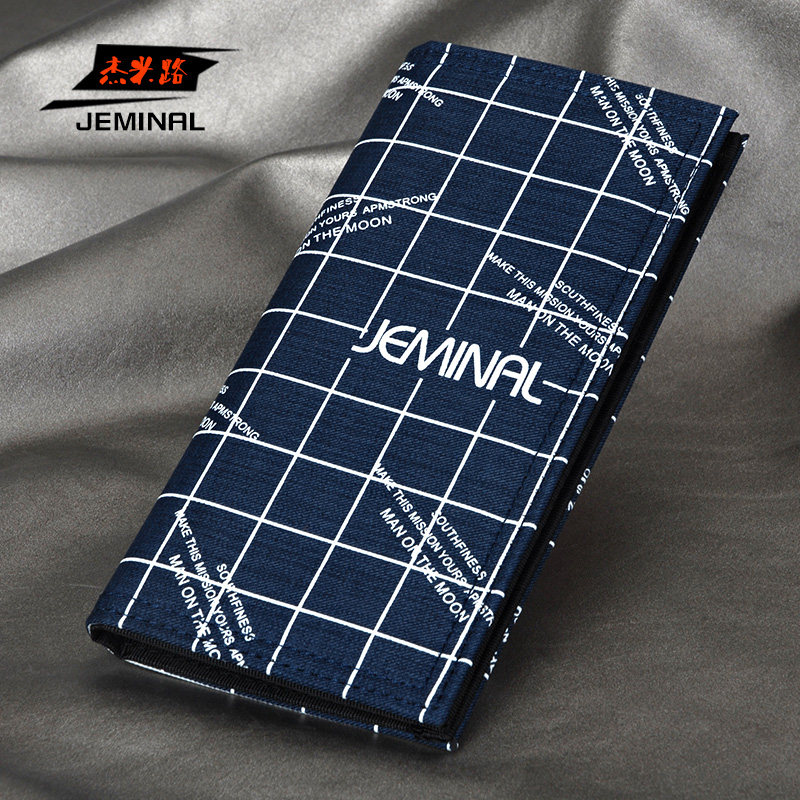 男时尚亚麻帆布长款钱包潮青年男生学生超薄拉链韩版个性布钱夹长