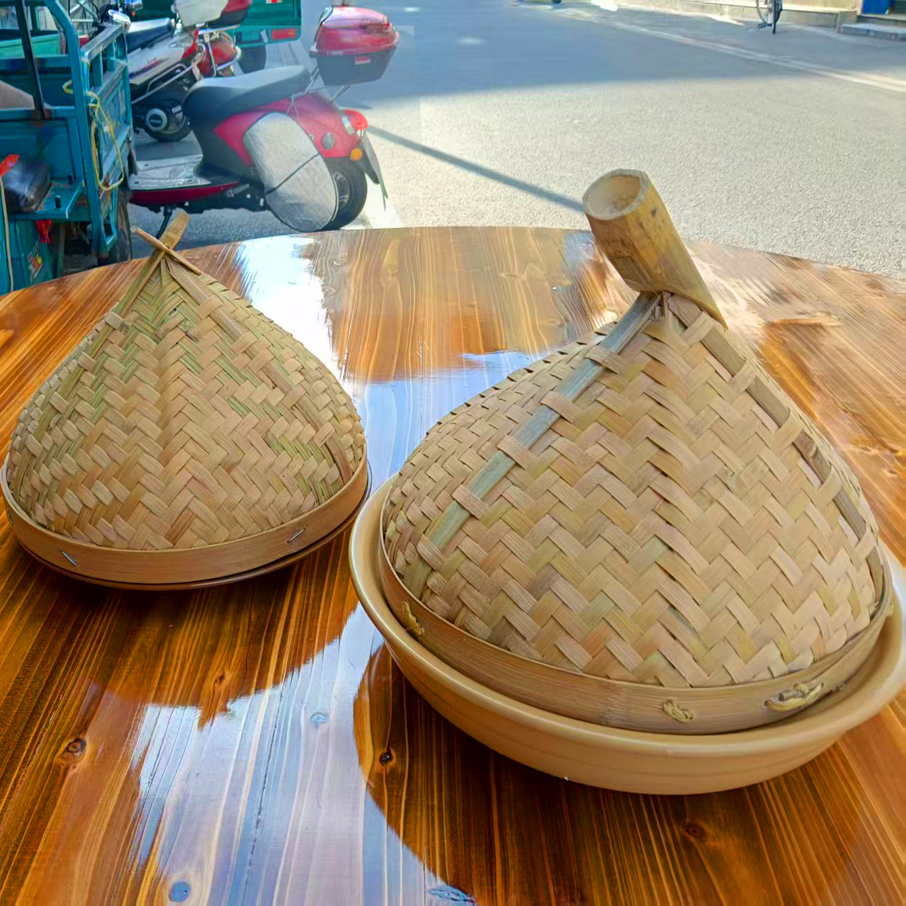 竹编锅盖 蒸饭双层锅盖竹盖子甑子盖窝盖 甑盖蒸子盖装饰竹手提盖