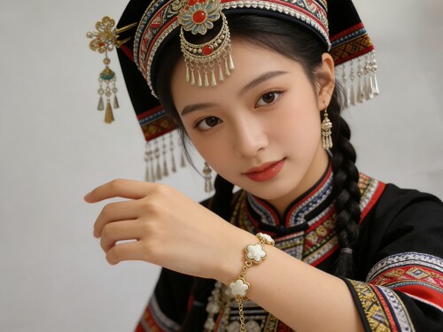 新中式壮锦手链 广西特色手工刺绣 简约百搭四叶草银手链国风古风