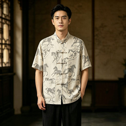 嫣语江南新中式男夏季盘扣唐装