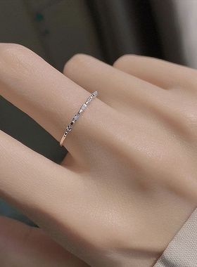 风旭日素圈女ins 戒指简约镶钻个性食指戒潮时尚小众细款冷淡开口