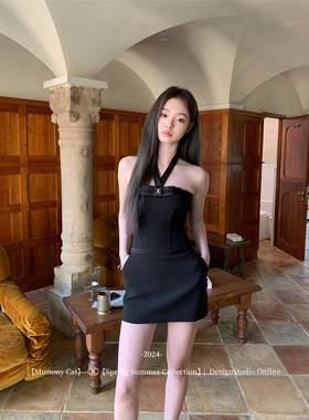 Mummy Cat下蛋喵 精致高级感蝴蝶结挂脖鱼骨包臀短款连衣裙