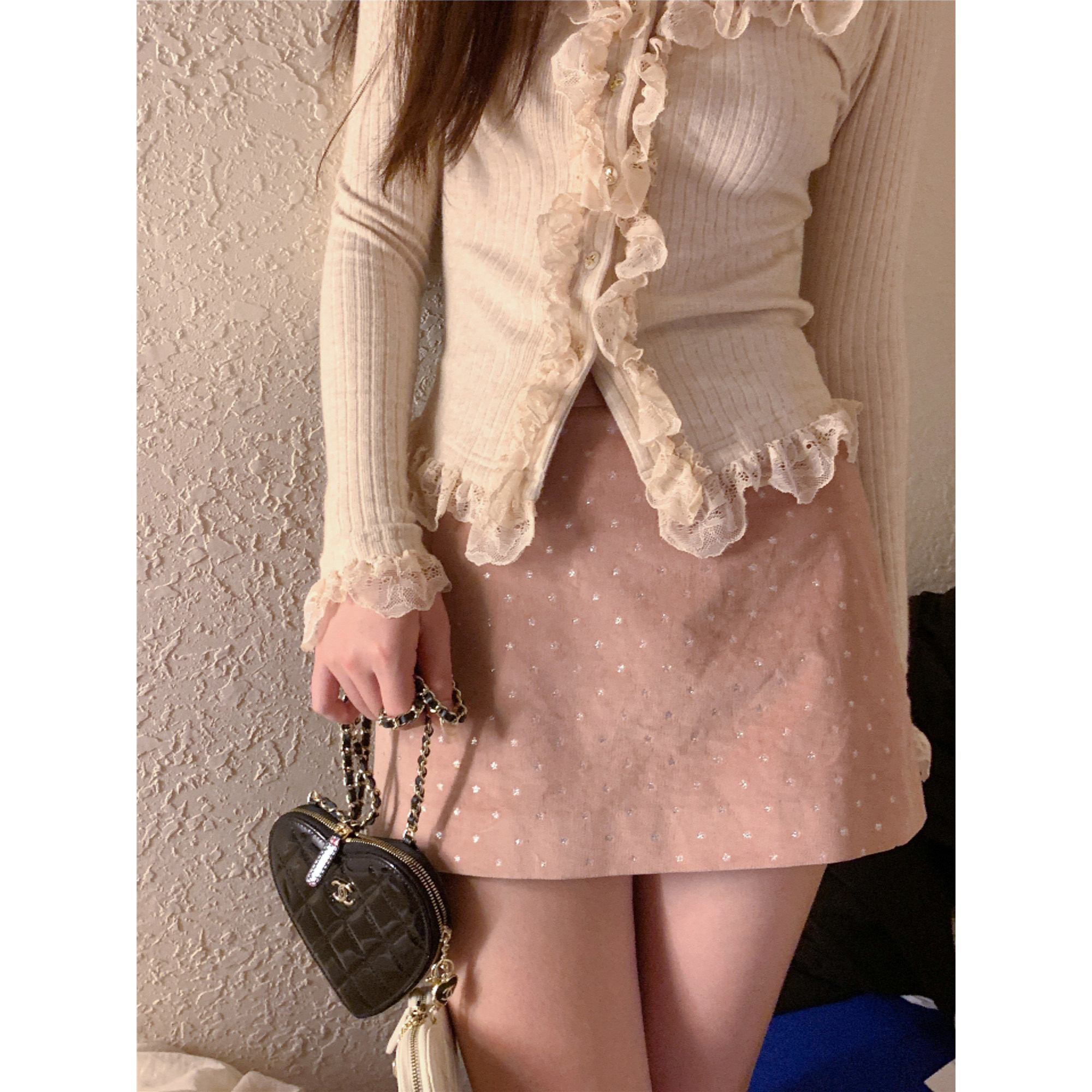 下蛋喵 秋季复古皮粉色丝绒星星烫印高腰遮胯显瘦A字短裙半身裙,女装/女士精品,半身裙,淘宝优惠券,粉丝福利购,淘宝优惠卷