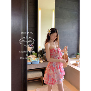 Mummy Cat下蛋喵【狮城热恋】26新品人丝印花海岛度假抹胸连衣裙