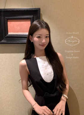 Mummy Cat 下蛋喵 新品经典黑白拼接无袖蝴蝶结连衣裙