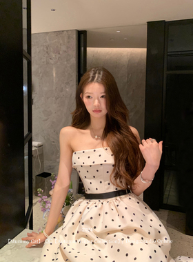 Mummy Cat下蛋喵【罗马假日】优雅复古波点抹胸鱼骨礼服连衣裙