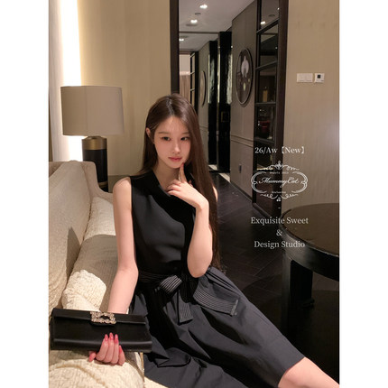 Mummy Cat下蛋喵【莉莉恩】26新品赫本风棉混纺翻领系带连衣裙