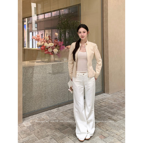 莱赛尔棉腰带收腰立领夹克外套