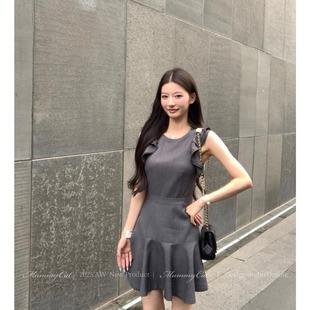 Mummy Cat 下蛋喵【黎曼猜想】新品精仿羊毛灰色荷叶飞袖连衣裙