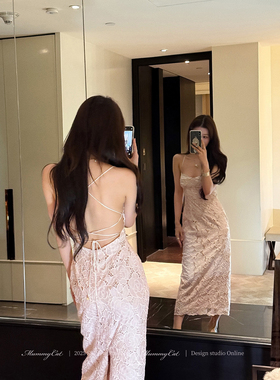 Mummy Cat 下蛋喵【巴塞之花】镂空提花包臀露背吊带度假长连衣裙