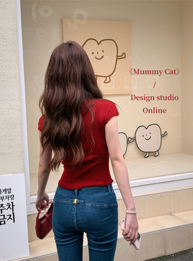 Mummy Cat下蛋喵 深蓝色蜜桃臀腿精王自留款显瘦弹力微辣牛仔裤