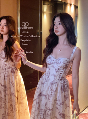 MummyCat下蛋喵 【時光旅人】中古瓷器印花浪漫礼服裙长款连衣裙