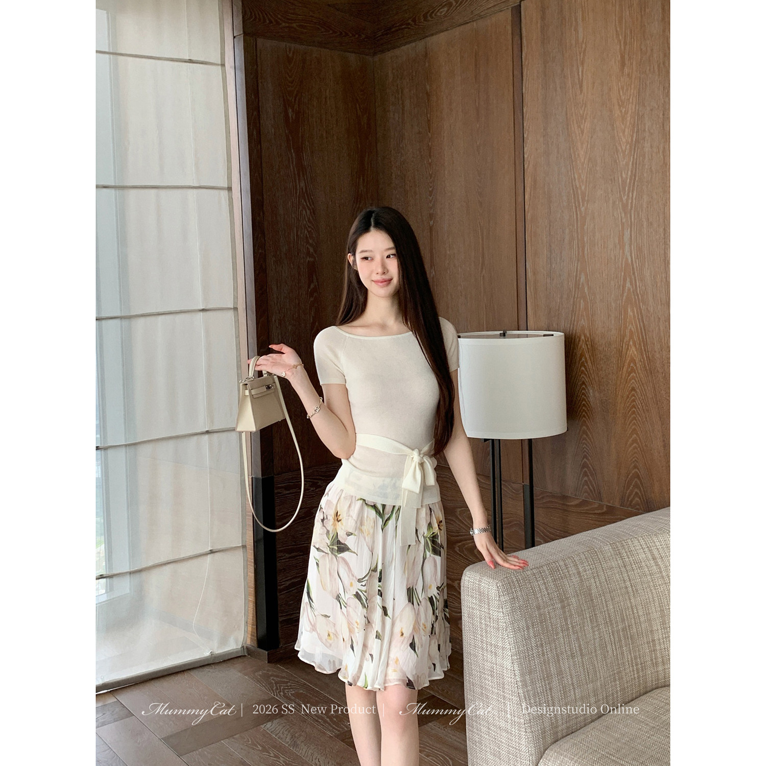 MummyCat下蛋喵【初见心动】26新品31绵羊毛修身系带针织短袖上衣