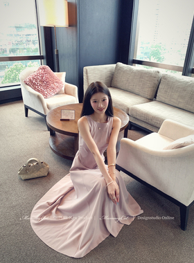 Mummy Cat 下蛋喵 新品高级简约灰紫色无袖背心气质长款连衣裙