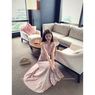 Mummy Cat 下蛋喵 新品高级简约灰紫色无袖背心气质长款连衣裙