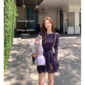 Cat 下蛋喵 美丽坏女人 Mummy 人丝波点性感露背气质长袖 连衣裙