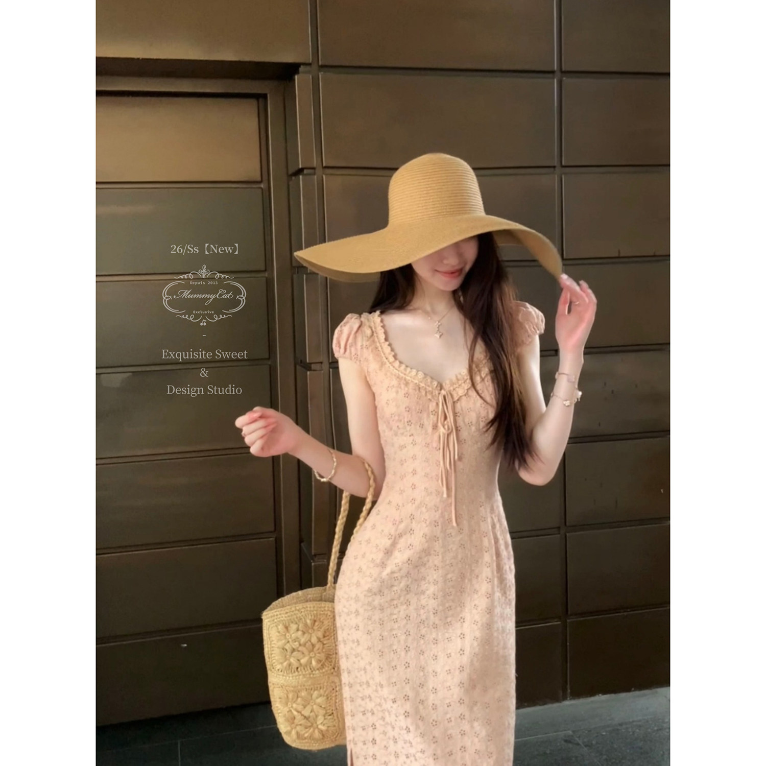 MummyCat下蛋喵【南法小镇】26新品重工蕾丝刺绣花边绑带长连衣裙