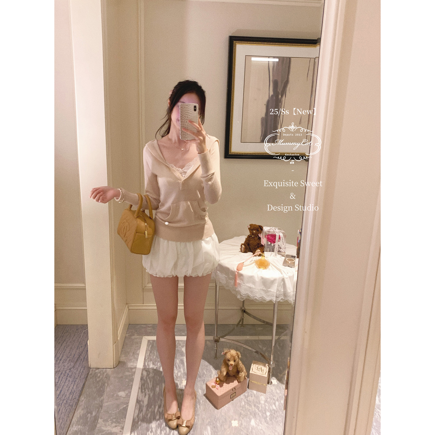 棉质绣花花边花苞短裤可爱日系