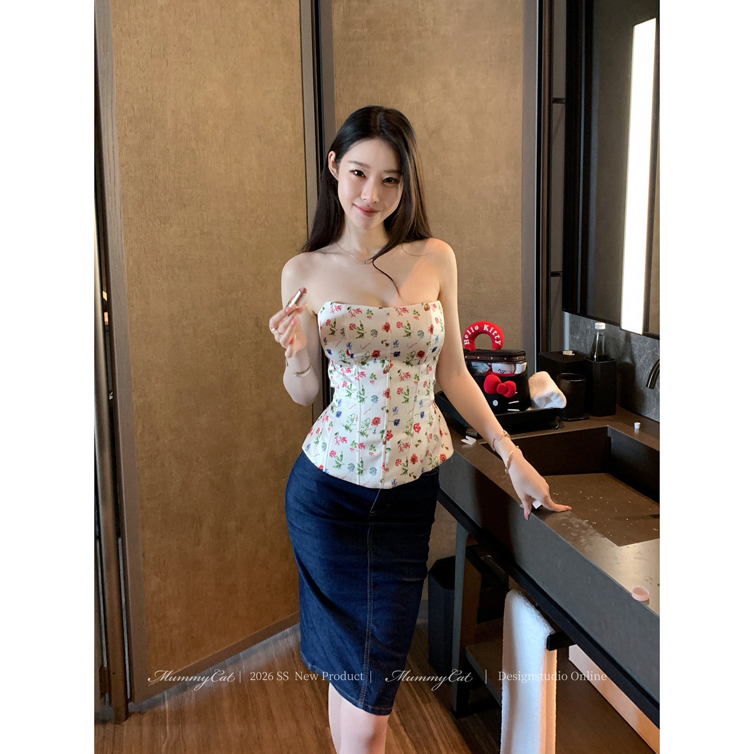 Mummy Cat下蛋喵【春日樱花】26新品优雅印花鱼骨修身抹胸胸衣