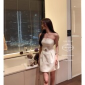 新品 Mummy 偷心日记 下蛋喵 V领鱼骨抹胸日礼服连衣裙 Cat