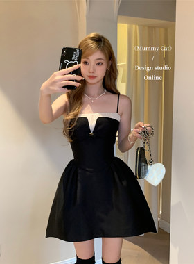 天使恶魔黑色高级拼接礼服连衣裙