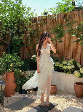 Mummy Cat下蛋喵 【薄荷海洋】仙气不规则飘逸海边度假套装裙