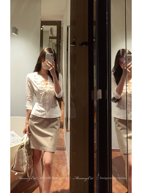 Mummy Cat 下蛋喵【不限定职场】新品绑带收腰抽绳褶皱衬衫