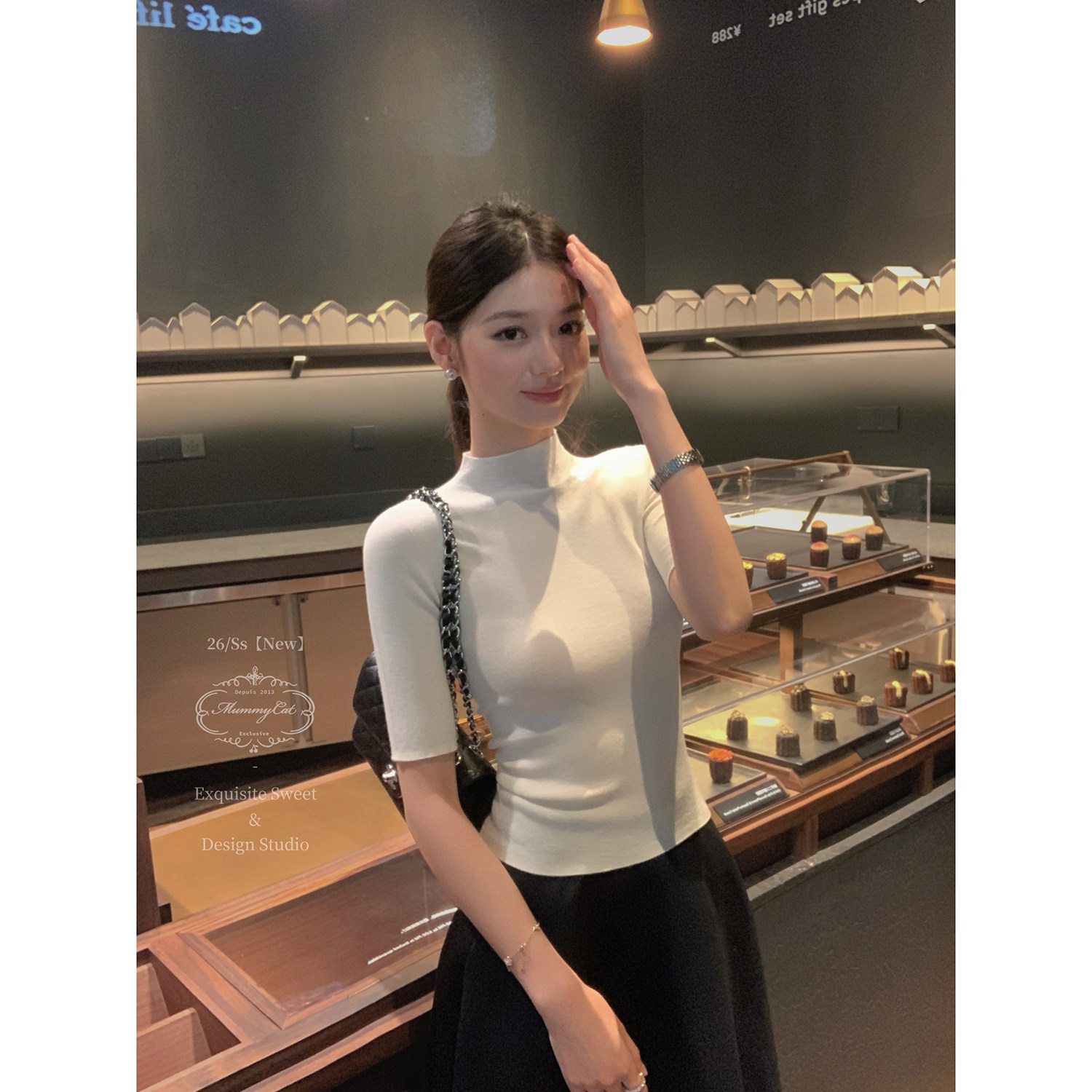桑蚕丝绵羊毛混纺针织半袖上衣